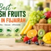 Fresh fruits basket with apples, grapes, oranges, bananas, and mangoes promoting the best fresh fruits shop in Fujairah UAE