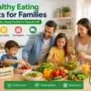Healthy family eating fresh fruits and vegetables together in Fujairah UAE kitchen